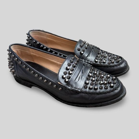 Zara Leather Studded Loafers - Picture 1 of 7
